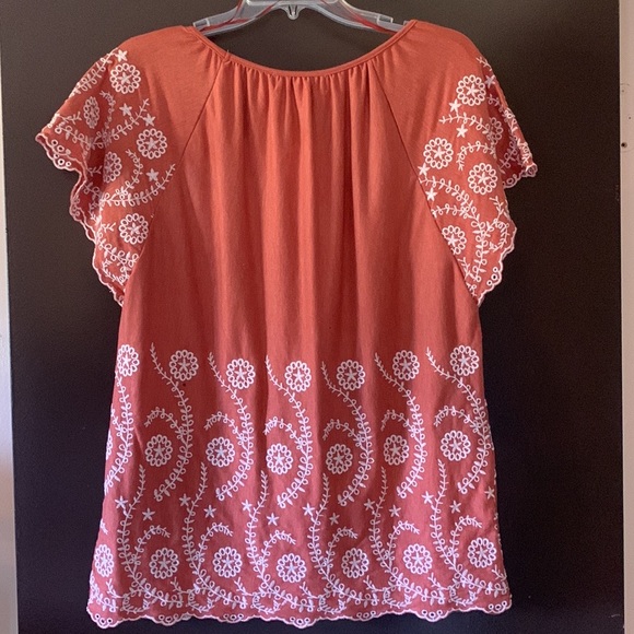 FEVER Ladies Boho Peasant Embroidered Floral Pattern Top Rust Color Size Medium - Picture 3 of 6